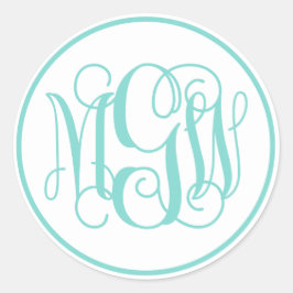 White Turq Aqua Vine Script Monogram, DIY BG Runder Aufkleber