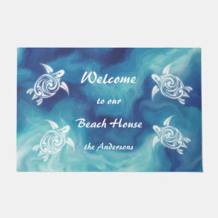 White Turtles Blue Watercolor Familienname Küste Fußmatte