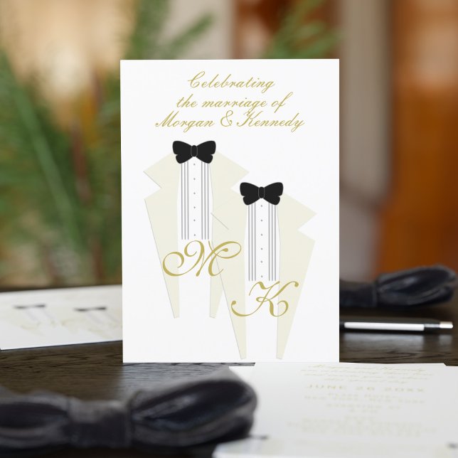 White Tuxedo zwei Grooms Gay Wedding Einladung (Having a Tuxedo themed wedding? Add your details to this tuxedo themed wedding invitation. )