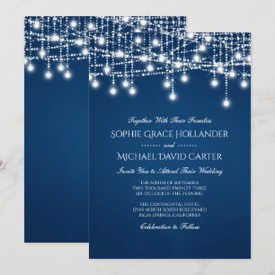 White Twinkle String Lights auf Blue Einladung