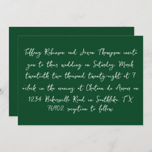 \White und Forest Green Handwriting Style Wedding Einladung