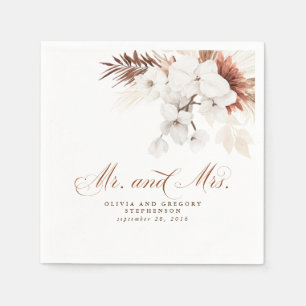 White und Terracotta Blume Mr. und Mrs. Wedding Serviette