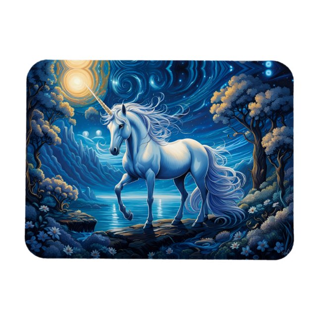 White Unicorate Fantasy Full Moon Magnet (Horizontal)