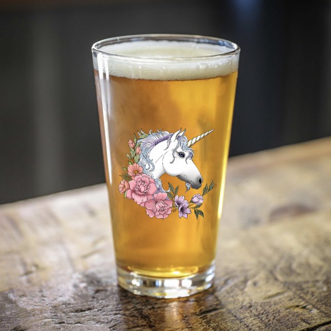 White Unicorn and Flowers Glas (Von Creator hochgeladen)