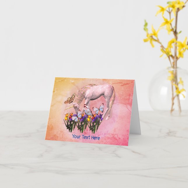 White Unicorn Butterfets Fantasy Horse Note Card Karte (Gelbe Blume)