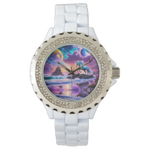 White Unicorn Fantasy Tropical Beach Armbanduhr