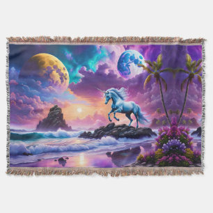 White Unicorn Fantasy Tropical Beach Decke