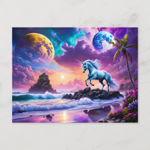 White Unicorn Fantasy Tropical Beach Postkarte