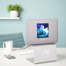 White Unicorn Pegasus Blue Moonlight Square Sticke Aufkleber