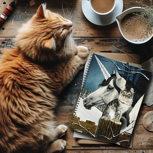 White Unicorn Tabby Cat Fantasy Notizbuch (Von Creator hochgeladen)