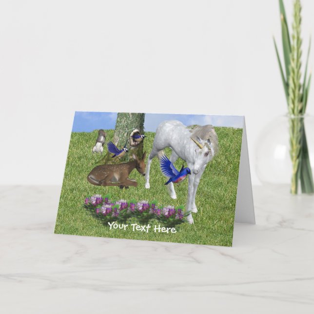 White Unicorn und Friends Animal Foto Card Karte (Vorderseite)
