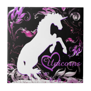 White Unicorn V (Farbenfroher Splash) Fliese