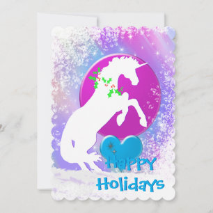 White Unicorn V Holiday (farbenfrohe Haze) Feiertagskarte