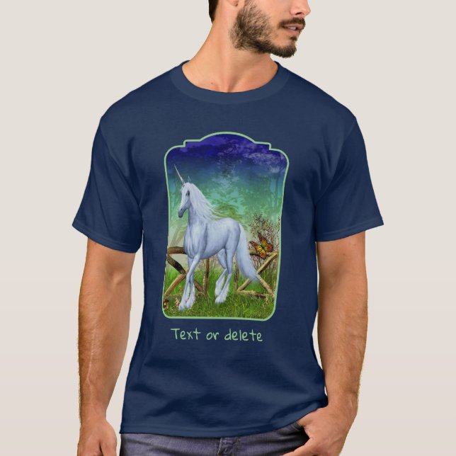 White Unicorn Woodland Gate Fantasy Horse Art  T-Shirt (Vorderseite)