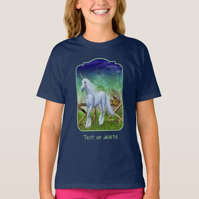 White Unicorn Woodland Gate Fantasy Horse Art  T-Shirt (Vorderseite)