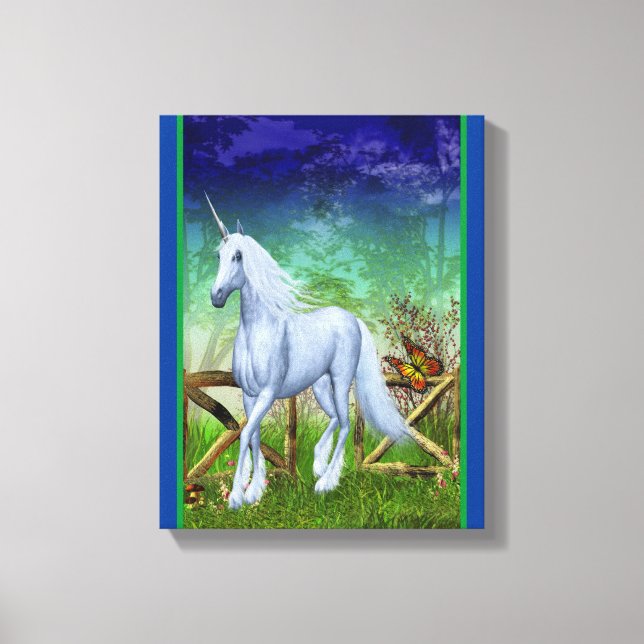 White Unicorn Woodland Tor Fantasy Hornhaut Leinwanddruck (Vorderseite)