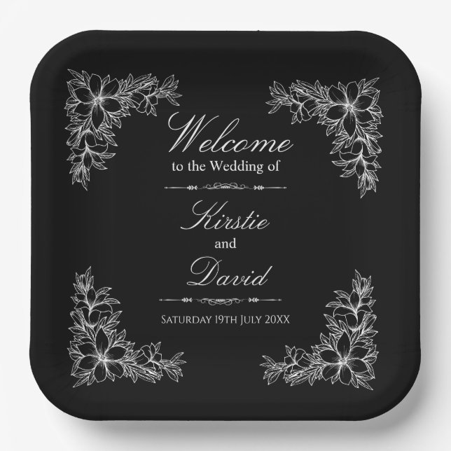 White Verziert Floral WedPaper Teller (Vorderseite)