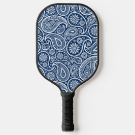 White Vintag Paisley Pattern on Royal Blue Pickleball Schläger
