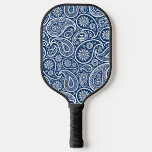 White Vintag Paisley Pattern on Royal Blue Pickleball Schläger