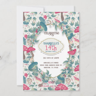 White Vintage Cottagecore Mushroom Birthday Einladung