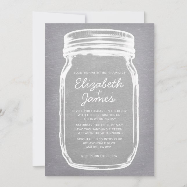 White Vintage Mason Jar Wedding Invitations Einladung (Vorderseite)