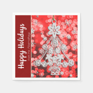 White Vintage Weihnachtsbaum-Ornament-Vorlage Serviette