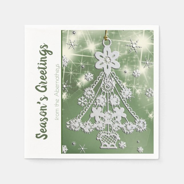 White Vintage Weihnachtsbaum-Ornament-Vorlage Serviette (Vorderseite)