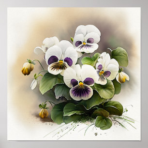 White Violas Blume Art Print Poster