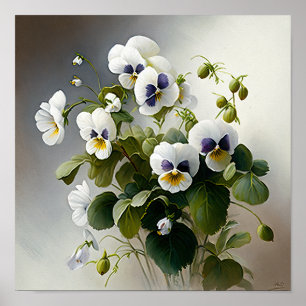 White Violas Blume Art Print Poster