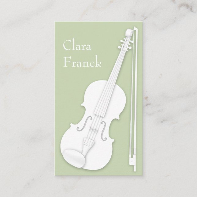 White Violin & Bow Eleganter Green String Player Visitenkarte (Vorderseite)