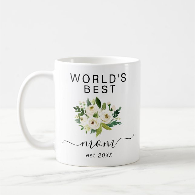 White Watercolor Blume Weltbeste Mama-Skript Kaffeetasse (Links)
