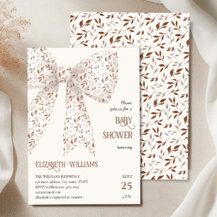 White Watercolor Bow Baby Dusche minimalistisch Einladung