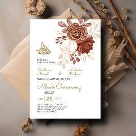 White Watercolor Floral Rustic Gold Moslem Nikah Einladung