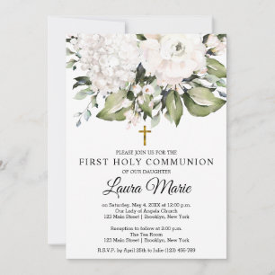 White Watercolor Florals erste heilige Kommune Einladung