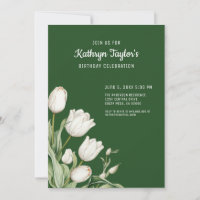 White Watercolor Tulips Geburtstagsparty Einladung
