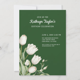 White Watercolor Tulips Geburtstagsparty Einladung