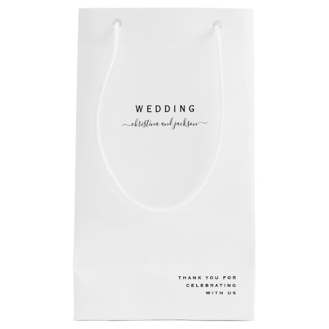 White Wedding Black Text nur vielen Dank Kleine Geschenktüte (Vorderseite)