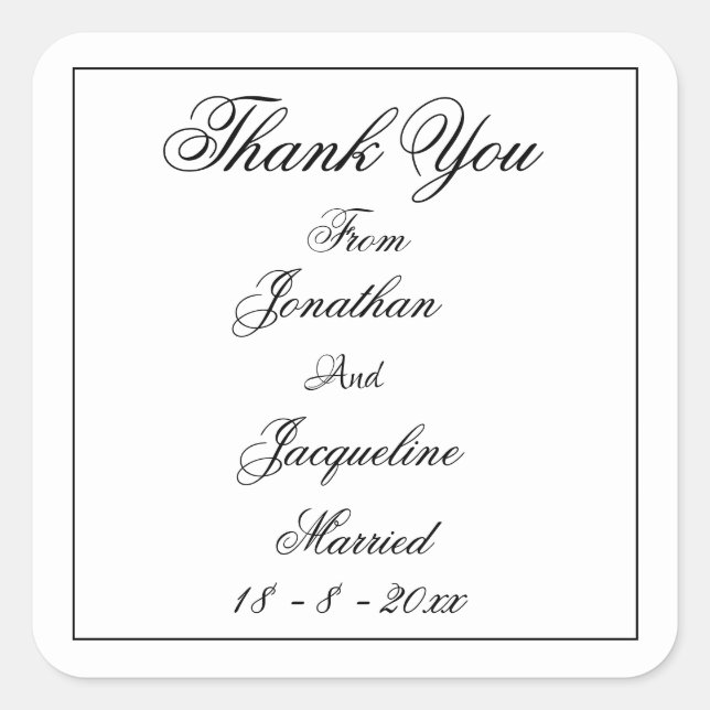 White Wedding Chic Personalisiert Danke an Sticker (Vorderseite)