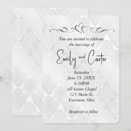 White Wedding Damask mit Herz Einladung