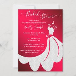 White Wedding Dress on Red Brautparty Einladung
