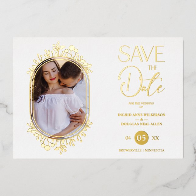 White Wedding Fancy Ornament Frame Flowers Photo Folieneinladung (Vorderseite)