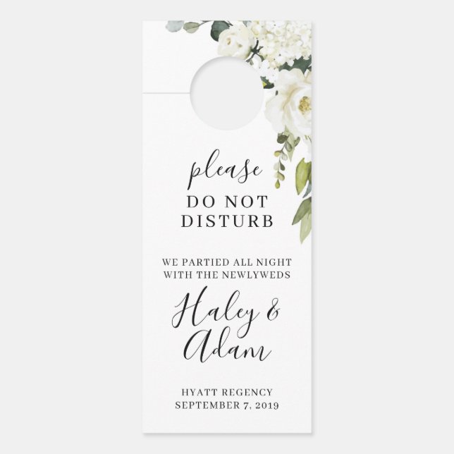 White Wedding Floral Guest Hotel Door Hanger Türanhänger (Vorderseite)