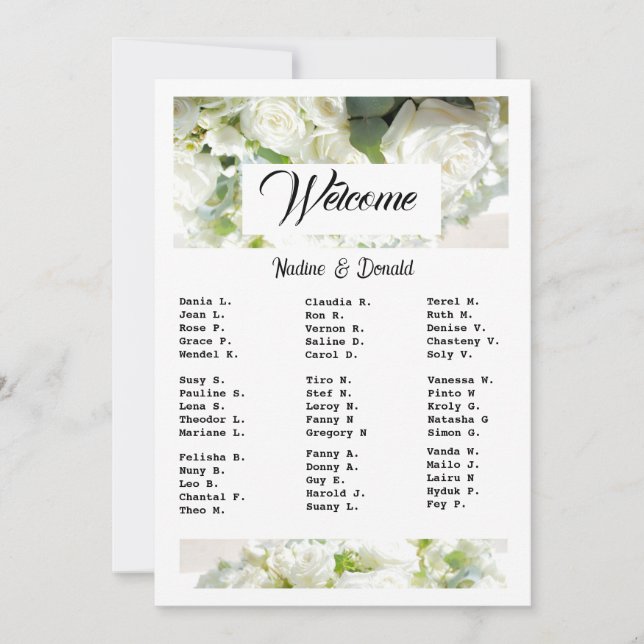 White Wedding Greenery Downloadable Seating Chart Einladung (Vorderseite)