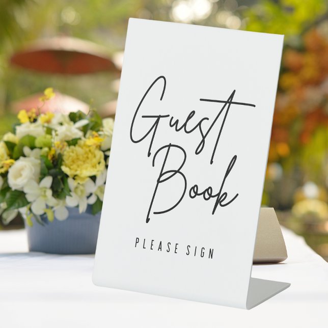 White Wedding Guest Book Sign Sockelschild (Guest Book Please Sign White Wedding Signing Table
)