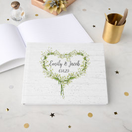 White Wedding Lily Herz auf Holz Gästebuch