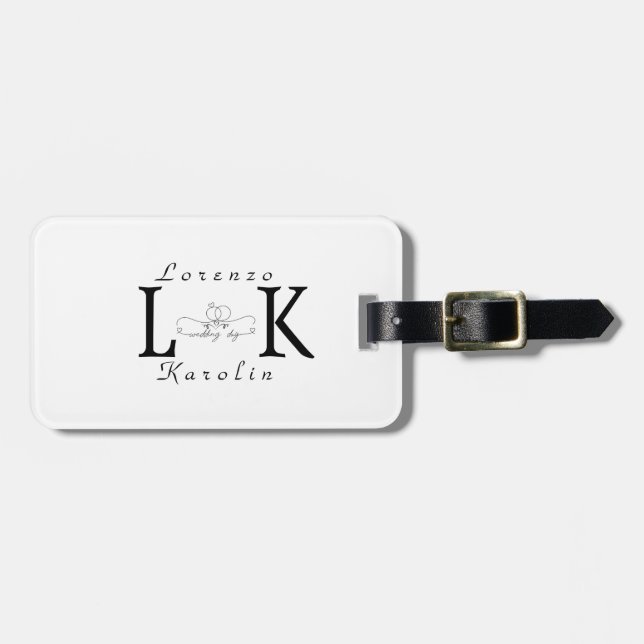 White Wedding Monogram Einfache Elegante Minimalis Gepäckanhänger (Vorderseite horizontal)