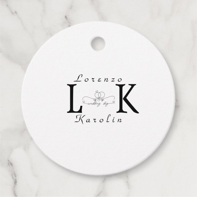White Wedding Monogram Einfache Elegante Minimalis Geschenkanhänger (Vorderseite)