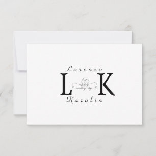 White Wedding Monogram Einfache Elegante Minimalis Mitteilungskarte