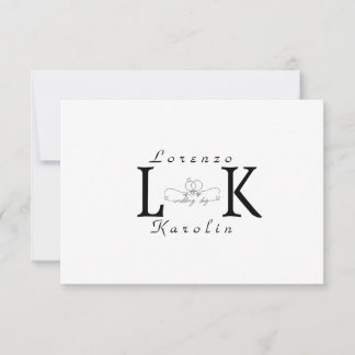 White Wedding Monogram Einfache Elegante Minimalis Mitteilungskarte