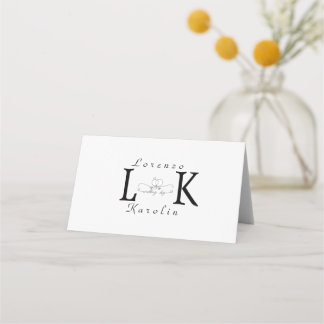 White Wedding Monogram Einfache Elegante Minimalis Platzkarte